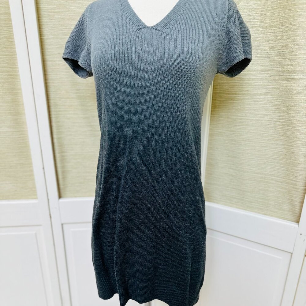 Vintage 90s Mossimo Ombre Sweater Mini Dress Gray V Neck Knit XS